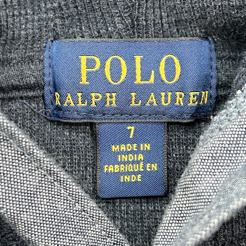 Polo Ralph Lauren 1/4 Button Sweater Boys 7 Blue Gray Hoodie Pony Preppy - Picture 6 of 9
